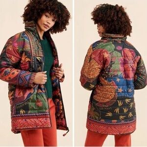 🐆 Farm Rio Crazy Mix Reversible Puffer Jacket Size XL Like New MSRP $350